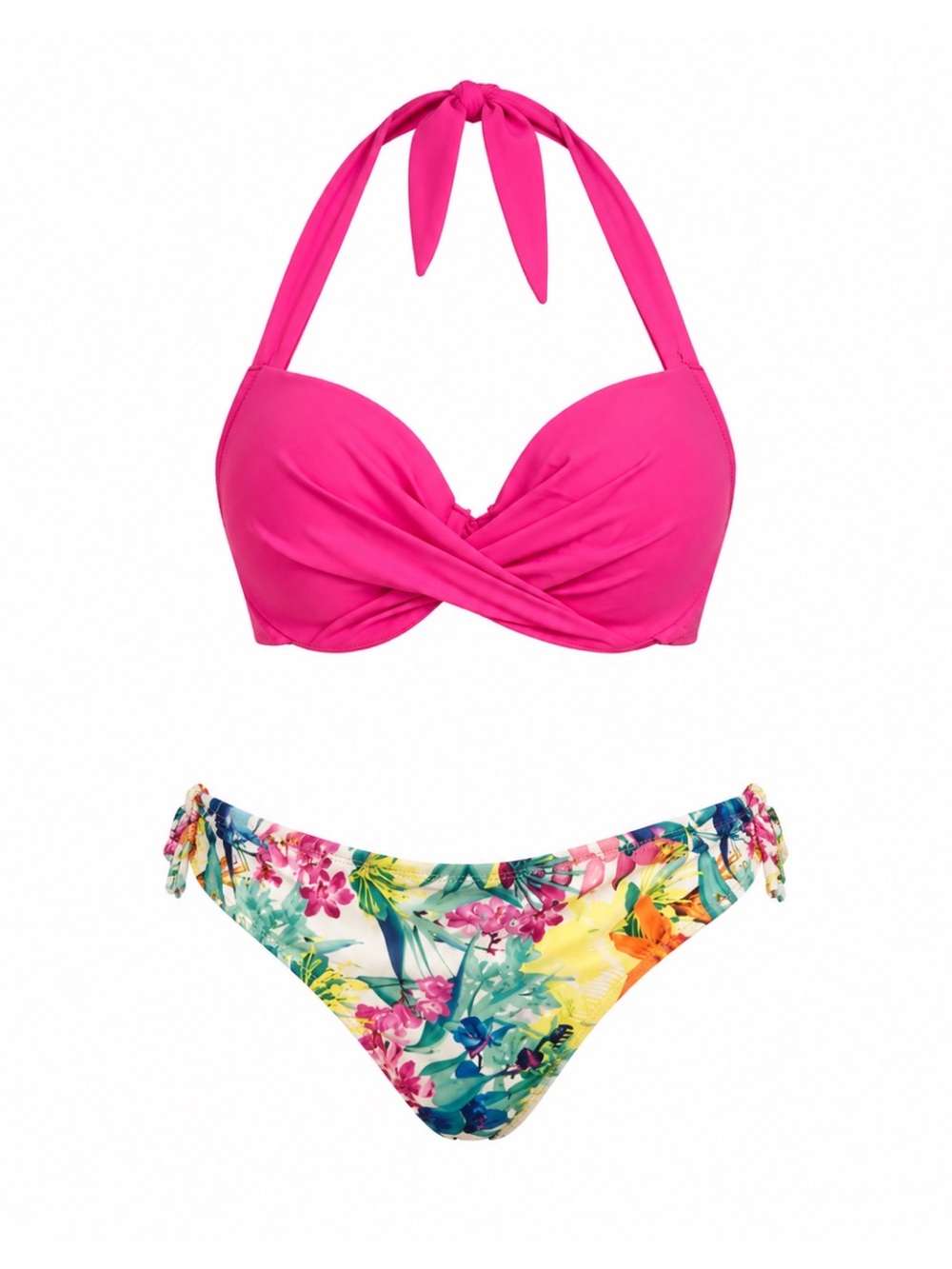 Marie Meili Pink & Floral Halter Bikini Set Womens Size M 36C